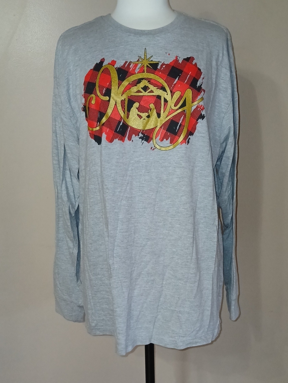 Womens Long Sleeve Graphic Tee in Gray & Red Like New